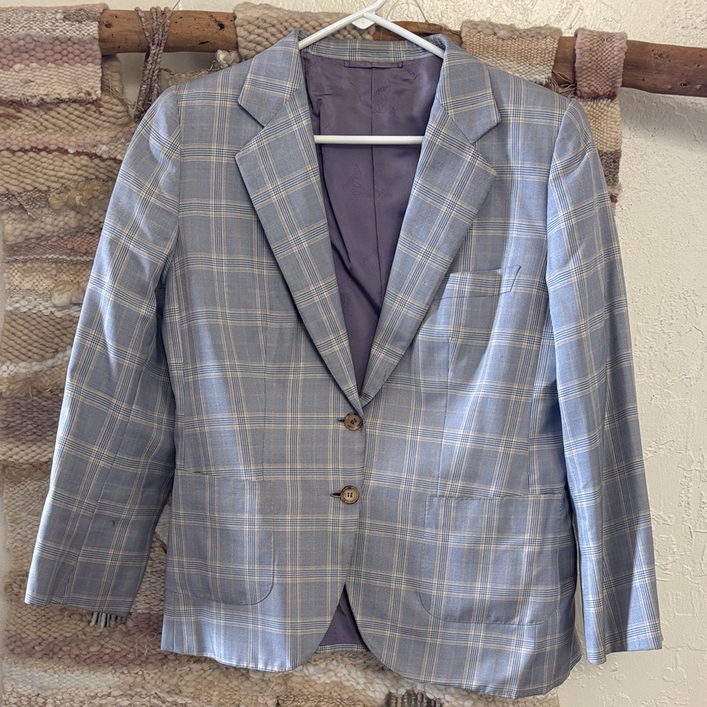 Brioni Light Blue Plaid Blazer
